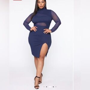 Fashion Nova Navy Mesh Midi Dress